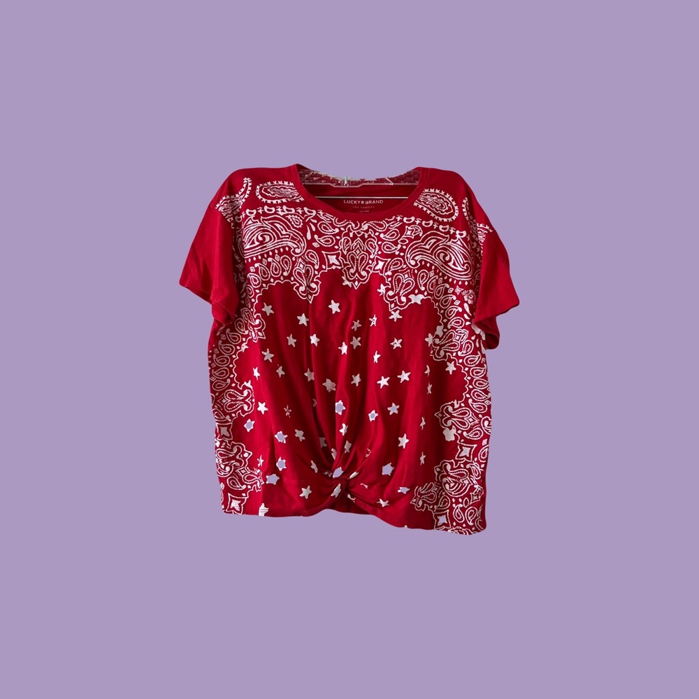 Lucky Brand Red Bandana Print Knot Front Tee